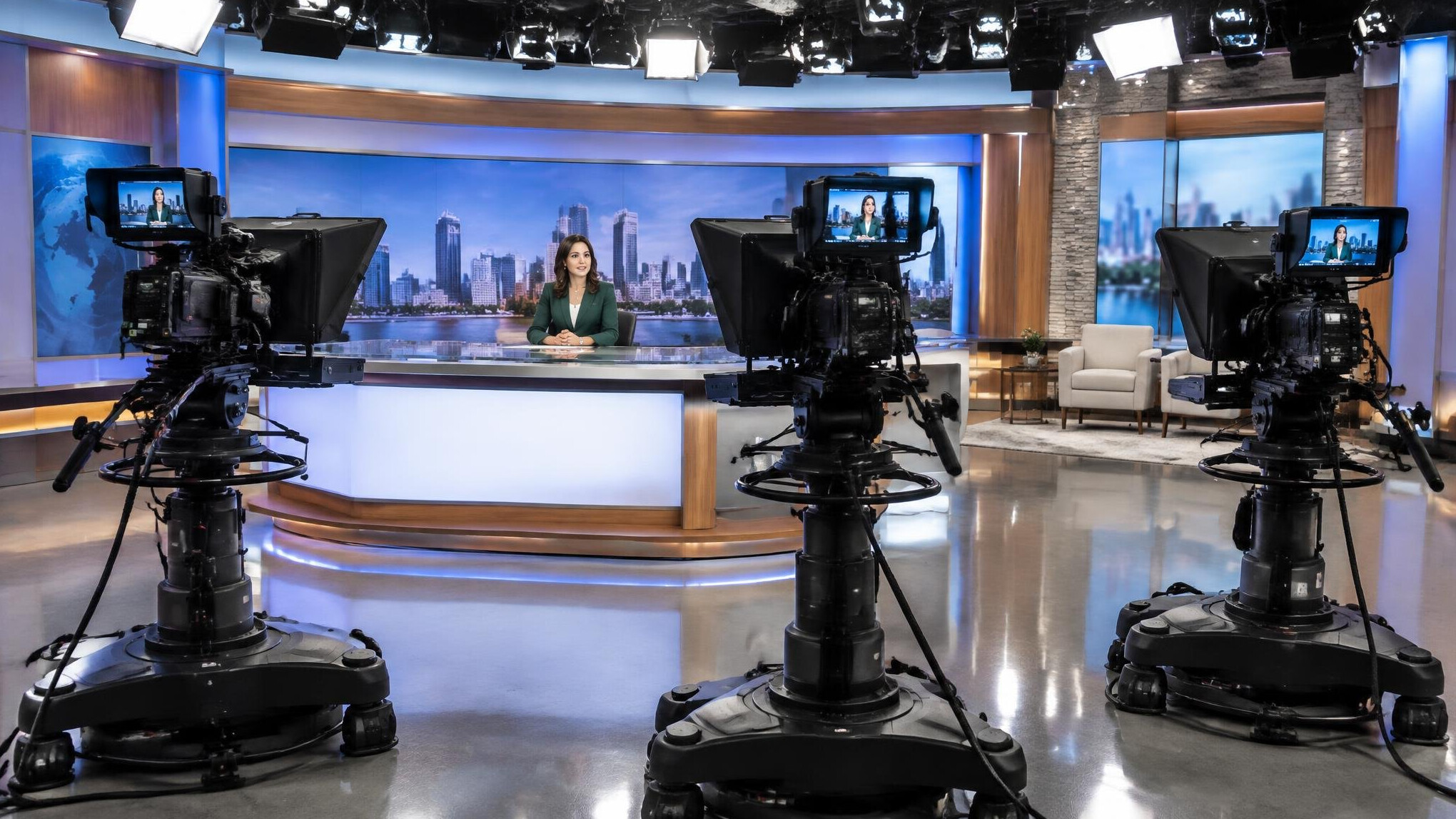 Multi-camera live studio broadcast setup